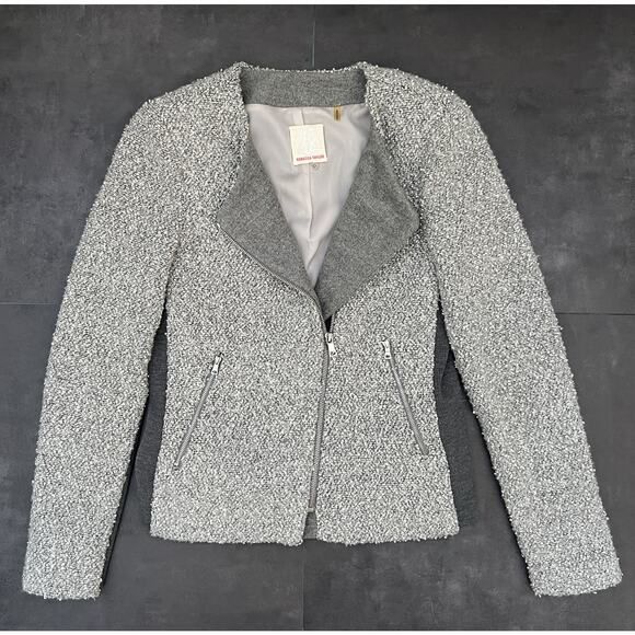 Rebecca Taylor Tweed Textured Moto Zip Up Jacket Women’s Size 10 - Picture 1 of 9